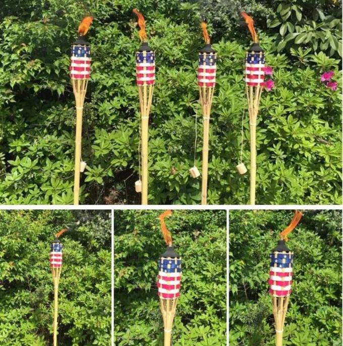 Tocha Tiki de bambu natural com suporte de mecha de metal preto para decoração exterior 3