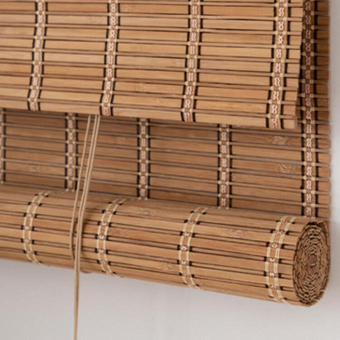 Natureza Estilo Tradicional Blindes Romanos de Madeira Impermeáveis Bamboo Roll-Up Shades Porta Padrão Horizontal Construído em Tecido Plano Casa 1