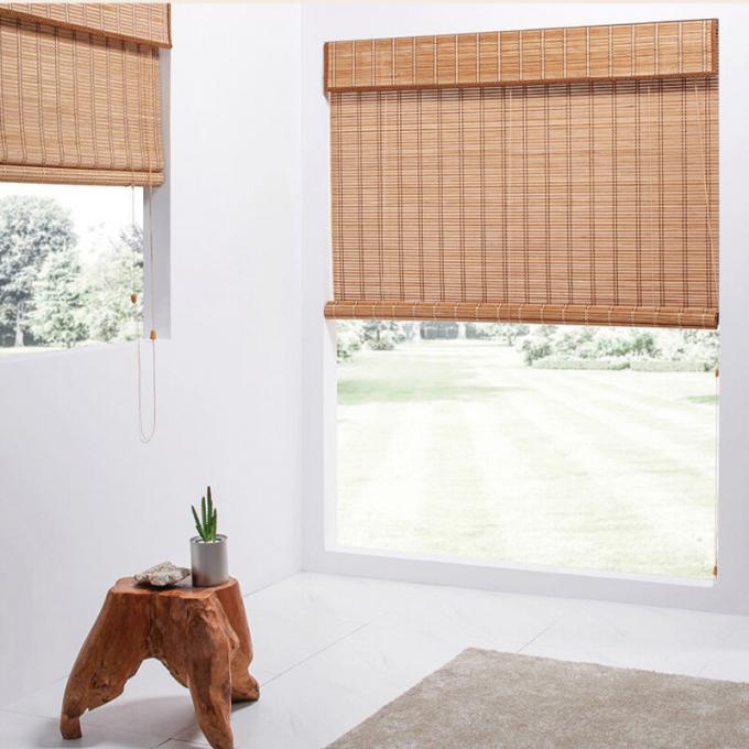 Natureza Estilo Tradicional Blindes Romanos de Madeira Impermeáveis Bamboo Roll-Up Shades Porta Padrão Horizontal Construído em Tecido Plano Casa 0