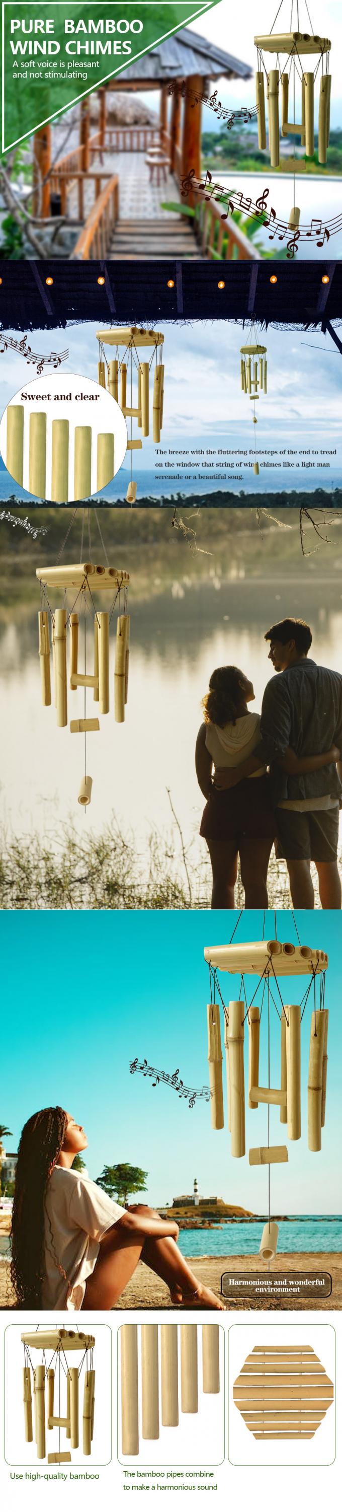 Sinos de vento de bambu com um tom profundo e incrível para decoração de jardim 1