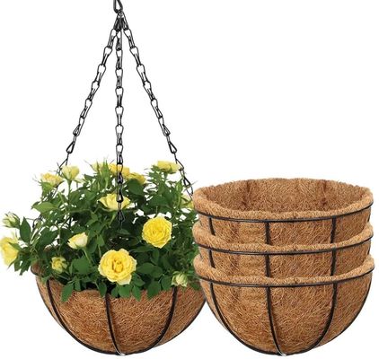 Cesto de plantação pendurado de coco com cabide Pot natural ecológico para jardim exterior interno