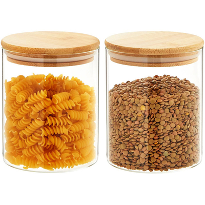 Tampa de bambu do recipiente de vidro das tampas do frasco da cozinha com Straw Silicon Leafproof