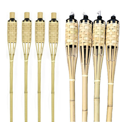Tocha de bambu natural com mecha de fibra de vidro substituível - para festa no quintal, casamento, iluminação de passagem