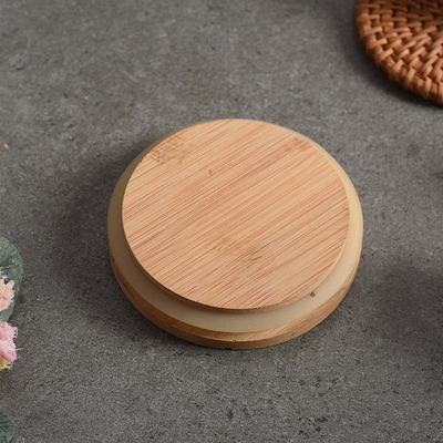 as tampas de bambu de 8.5cm escapam frascos da vela da prova com silicone colorido Ring Size Customized