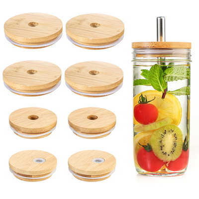 Silicone Ring Bamboo Airtight Lids Mouth Mason Jar Glass Beer Can largo com Straw Hole