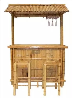 Partido Tiki Bar tropical de bambu da cabana 220x160cm com os tamboretes inferiores da prateleira do armário