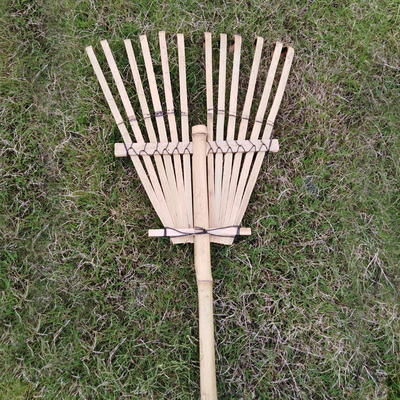 12 ancinho de bambu do dente 140cm feito a mão para o ancinho do gramado do jardim da folha da associação