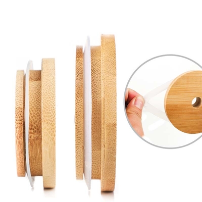 Tampas de bambu regulares do frasco de Mason Jar 70mm da boca com Straw Hole Reusable Jar Lids
