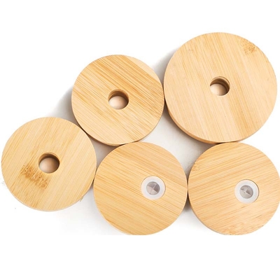 Tampas de bambu regulares do frasco de Mason Jar 70mm da boca com Straw Hole Reusable Jar Lids