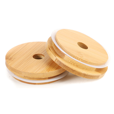 Tampas de bambu regulares do frasco de Mason Jar 70mm da boca com Straw Hole Reusable Jar Lids