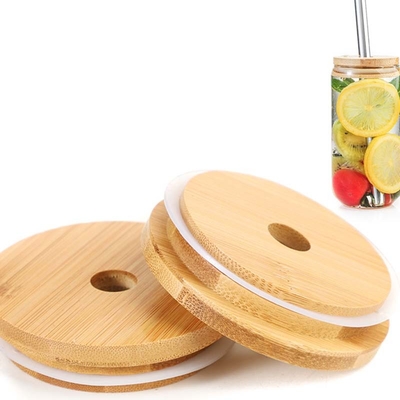Tampa de bambu Leafproof do frasco do círculo do silicone para as tampas de vidro da cozinha do frasco do alimento do frasco do armazenamento