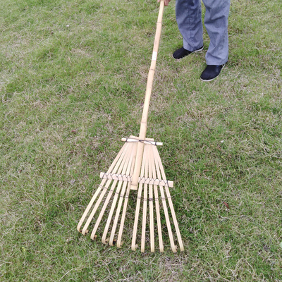 12 ancinho de bambu do dente 140cm feito a mão para o ancinho do gramado do jardim da folha da associação