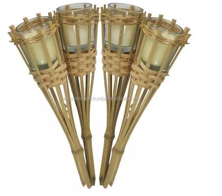 Tocha de bambu natural para acampamento ao ar livre, decoração de festa de jardim, tocha de fogo ecológica feita à mão