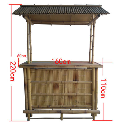 Waterproof Outdoor Bamboo Tiki Bar Set with Slat Roof 220cm Height Eco-Friendly Natural Bamboo Bar Counter for Garden Beach Party
