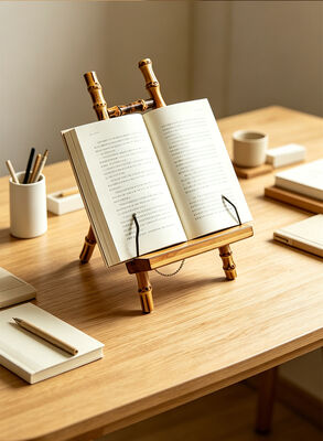 Suporte de mesa de bambu natural com função 3 em 1 para visualização viva-voz de tablet e livro