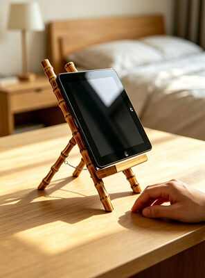 Suporte de mesa de bambu natural com função 3 em 1 para visualização viva-voz de tablet e livro