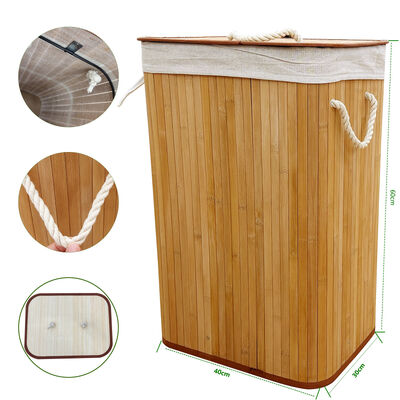 Cesto de roupa de bambu natural com forro de algodão. Cesto de roupas dobrável para armazenamento de quarto e banheiro