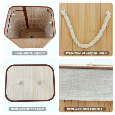 Cesto de roupa de bambu natural com forro de algodão. Cesto de roupas dobrável para armazenamento de quarto e banheiro